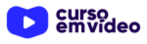 Logo do curso em vídeo, com o ícone de play em um retângulo azul